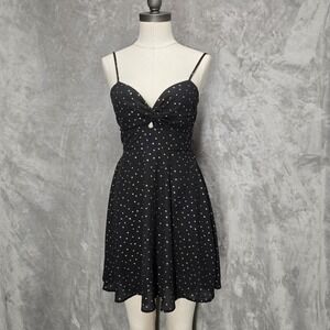 Papaya‎ Black Gold Heart Keyhole Twist Front Mini Dress Tie Back Y2K Flirt Sz S